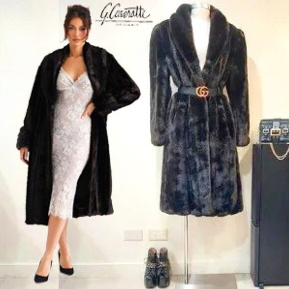 G. Caserotti Jackets & Blazers - 💥VINTAGE GLAM💥VTG 70s/80s LUXURY FAUX MINK FUR LONGLINE COAT in DARK BROWN
